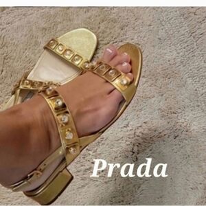 Prada Gold Studded Women's Sandals
